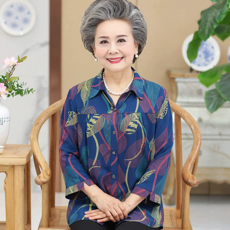 Весенняя одежда для женщин среднего и пожилого возраста, рубашка из чистого хлопка с длинными рукавами, пальто большого размера для бабушки, 60 лет, 70 лет, одежда для матери