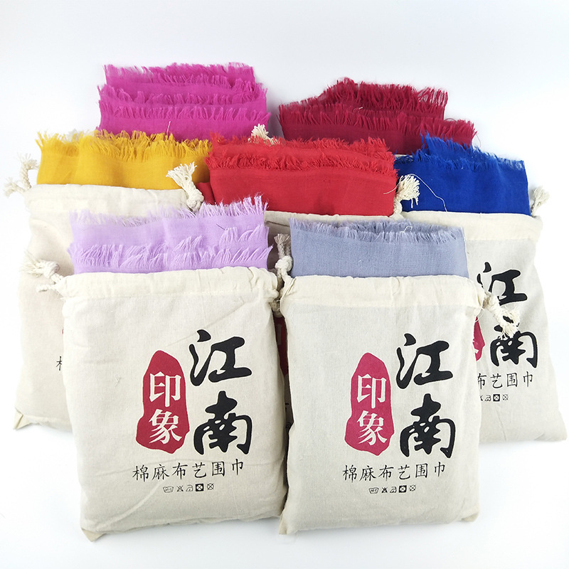 超大民族风布袋棉麻围巾披肩两用春秋季长款沙漠渡假海滩丝巾女|ru