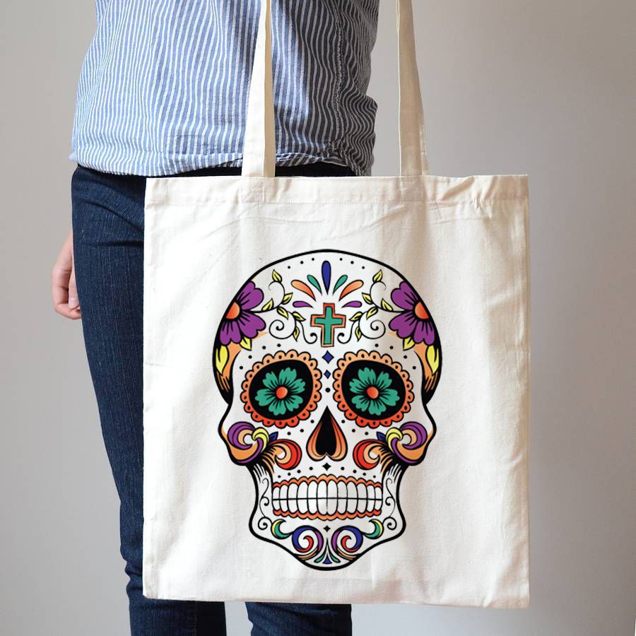 定做定制单肩背包帆布袋 骷髅手提袋 加固通底按扣环保购物棉布包