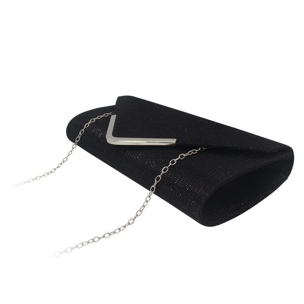 White Black Gold Metal Flash Fabric Solid Color Chain Square Clutch Evening Bag display picture 3