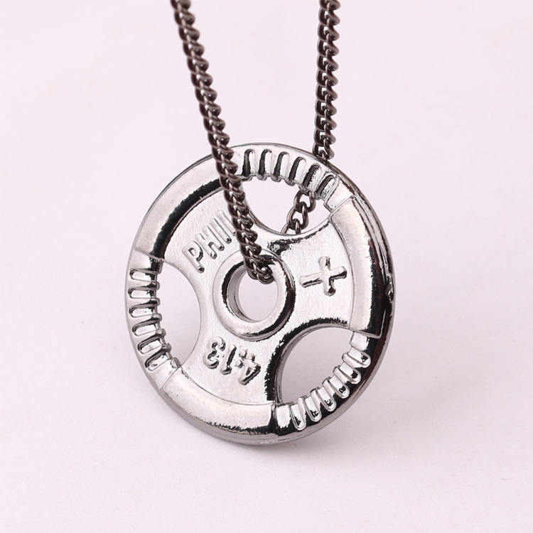 Barbell Pendant Necklace Personalised Titanium Steel Sports Gift_voghion.com
