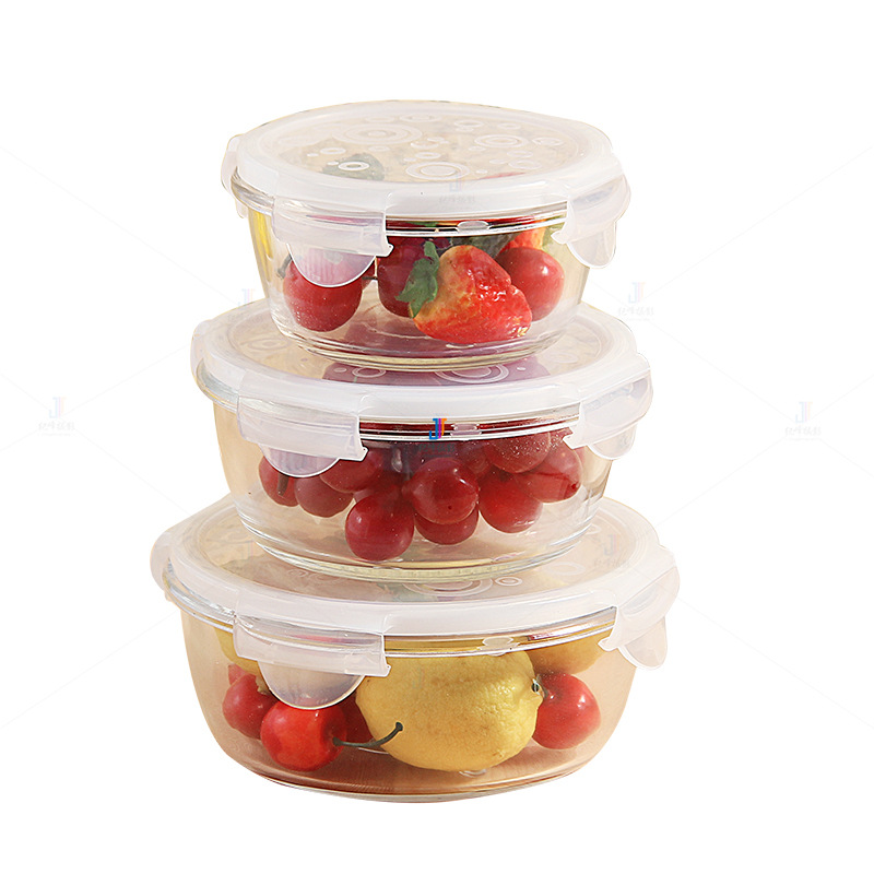 批发玻璃饭盒套装微波炉冰箱保鲜盒带饭便当盒碗大号密封沙拉碗|ru