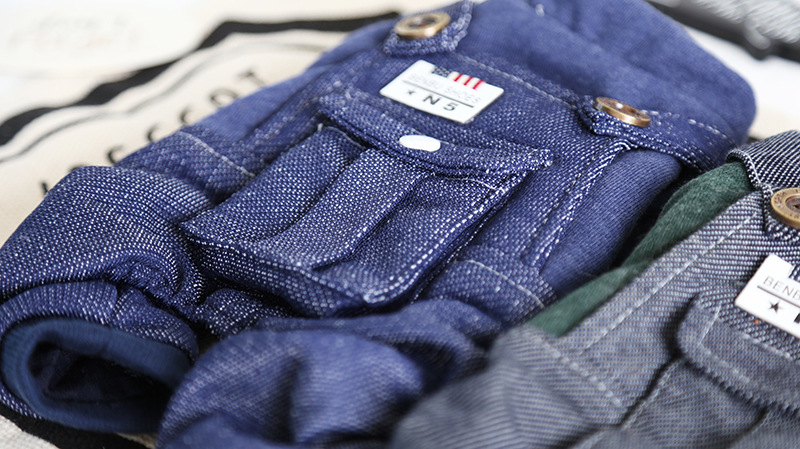 单口袋牛仔背带四脚衣