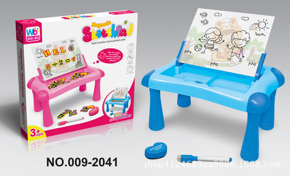 Children's multi-functional painting table Enlightenment toy magnetic writing board small painting table easel (large) red and blue