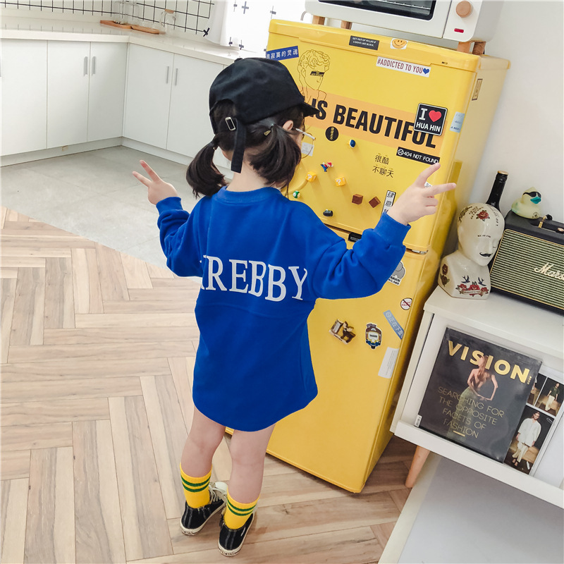 girl Mid length version Wei Yi skirt 2018 Autumn new pattern baby Korean Edition Pullover children Long-sleeved dress Children jacket