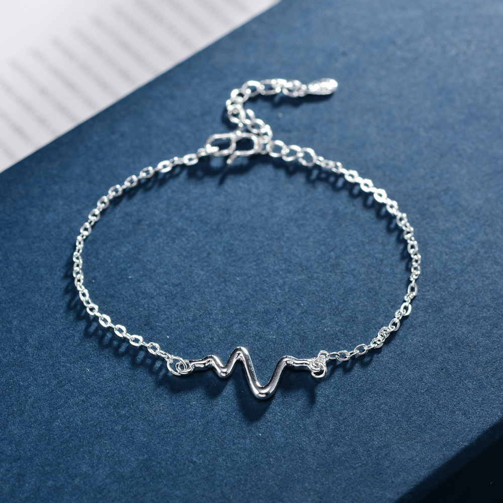 Minimalist Couple Heartbeat Bracelet Ecg Wave Bracelet Anklet O Word Chain Female Hand Jewelry display picture 12