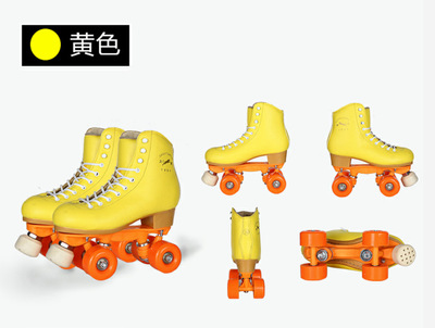 Foreign trade new pattern Double row the skating shoes Genuine leather Roller skating shoes adult men and women black Roller skates Double row