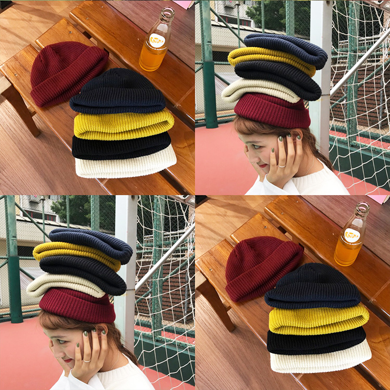 ins东大门雅痞地主瓜皮毛线帽女秋冬时尚百搭翻边保暖针织帽子