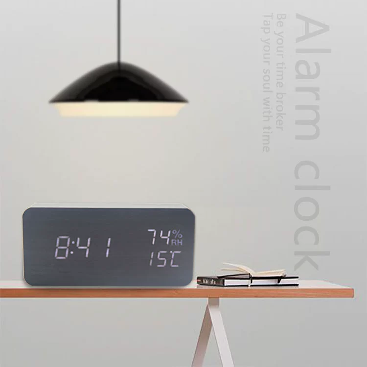 Новые LED-древесные часы для дома с голосовым управлением, умный LED-будильник, креативный ночник, тихие, с индикатором влажности
