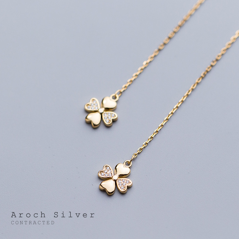 Especial ~ s925 estilo coreano estilo de moda diamantes pendientes de flores de cuatro hojas temperamento orejas de oro orejas joyas de orejas G0554 image 3
