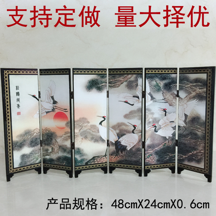 松鶴延年仿古漆器小屏風擺件定做木質工藝品旅遊景區工藝品紀念品
