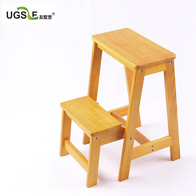 友聚思實木兩層梯凳家用置物架階梯 家用折疊梯加厚移動多功能