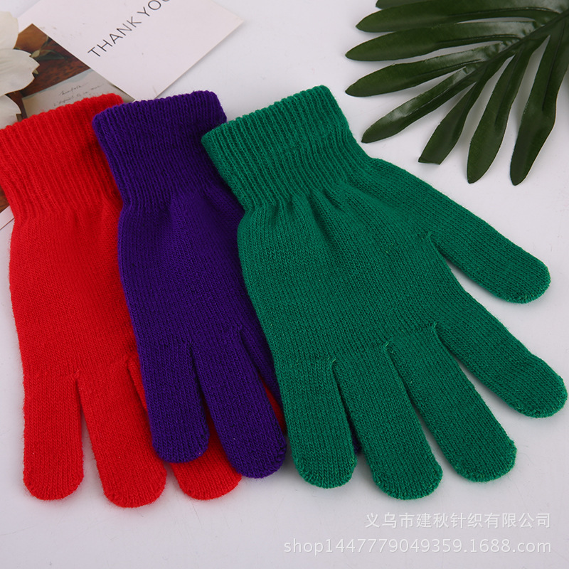 韩版纯色针织手套冬季保暖户外防冻手套时尚魔术毛线手套定制LOGO