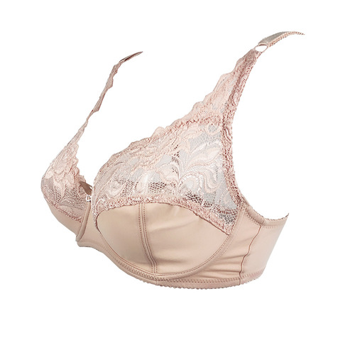 Large cup sexy lace bra ultra-thin cup see-through solid color underwear cross-border big breast fat lady bra
