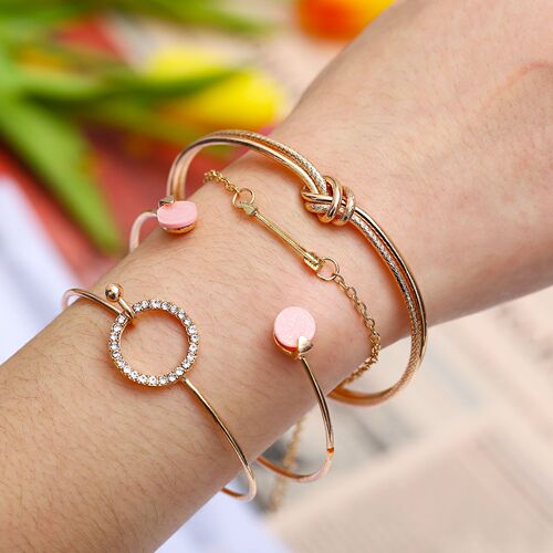 New European and American Cross-border Hand Accessories, Simple and Personalized Knotted Circle Diamond Arrow Four-Piece Set Bracelet and Necklace