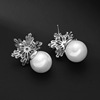 Earrings from pearl, retro copper zirconium, accessory, wholesale