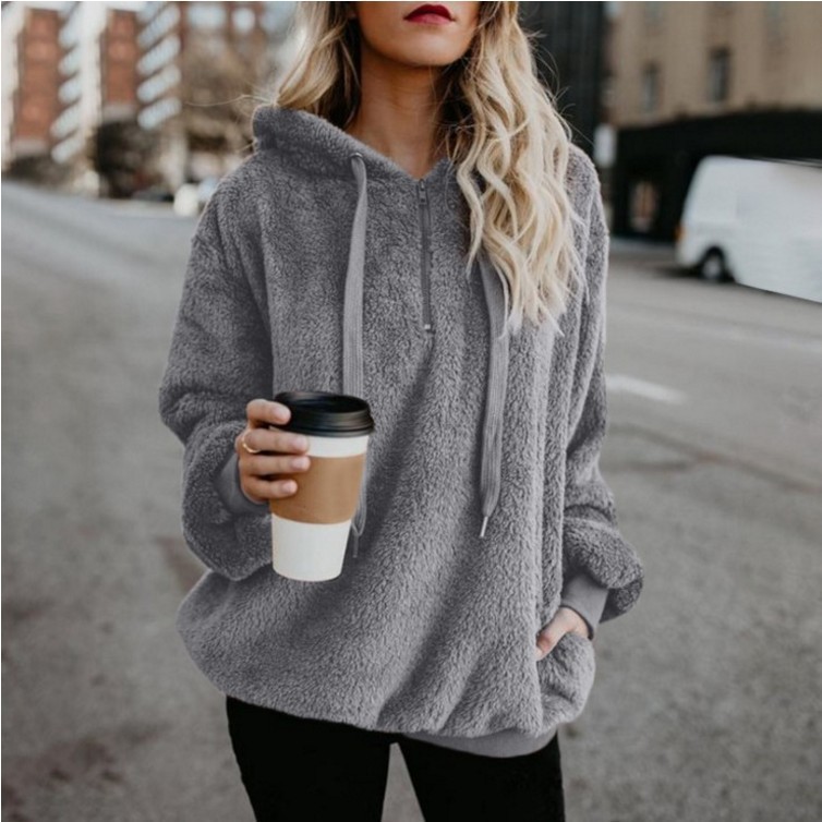 9442 Amazon AliExpress popular europea y americana de manga larga con capucha de color sólido suéter de las mujeres suéter chaqueta
