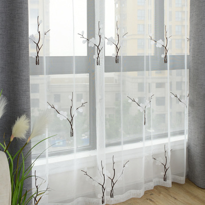 modern Chinese style a living room bedroom Study white Embroidery Window screening Children's Room balcony Windows curtain Shalian finished product