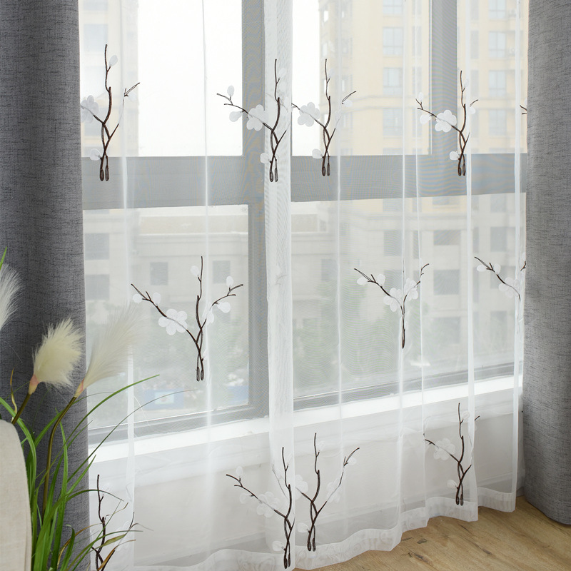 modern Chinese style a living room bedroom Study white Embroidery Window screening Children's Room balcony Windows curtain Shalian finished product