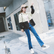 2018秋冬新款潮流宽松牛仔衣 黑白个性休闲夹克女单排扣牛仔外套