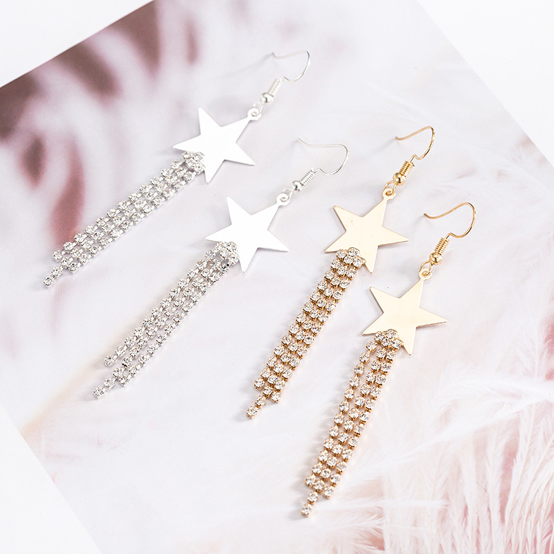 1 Paire Sucré Star Incruster Métal Strass Boucles D'oreilles display picture 1