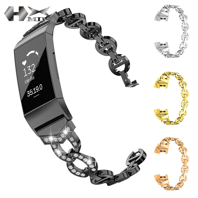 適用fitbit charge34智能手環charge5VO鑲鑽金屬不鏽鋼水鑽手錶帶
