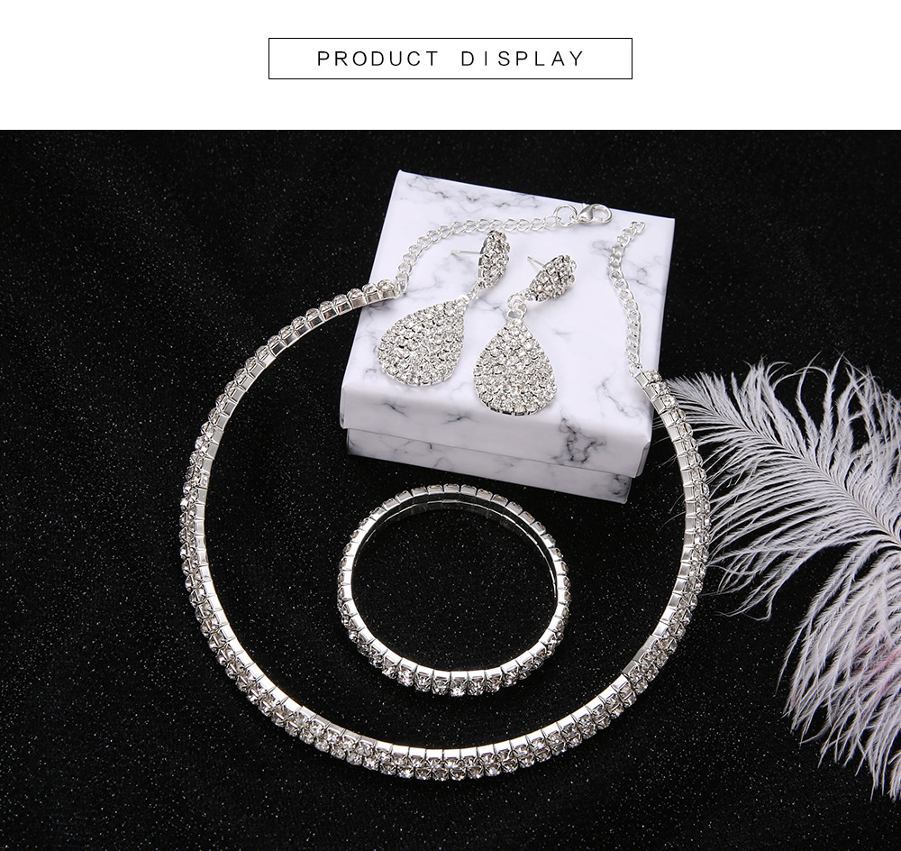 Mode Persnlichkeit voller Diamant mehrschichtige Kragen Halskette Ohrringe Armband dreiteiliges Setpicture6