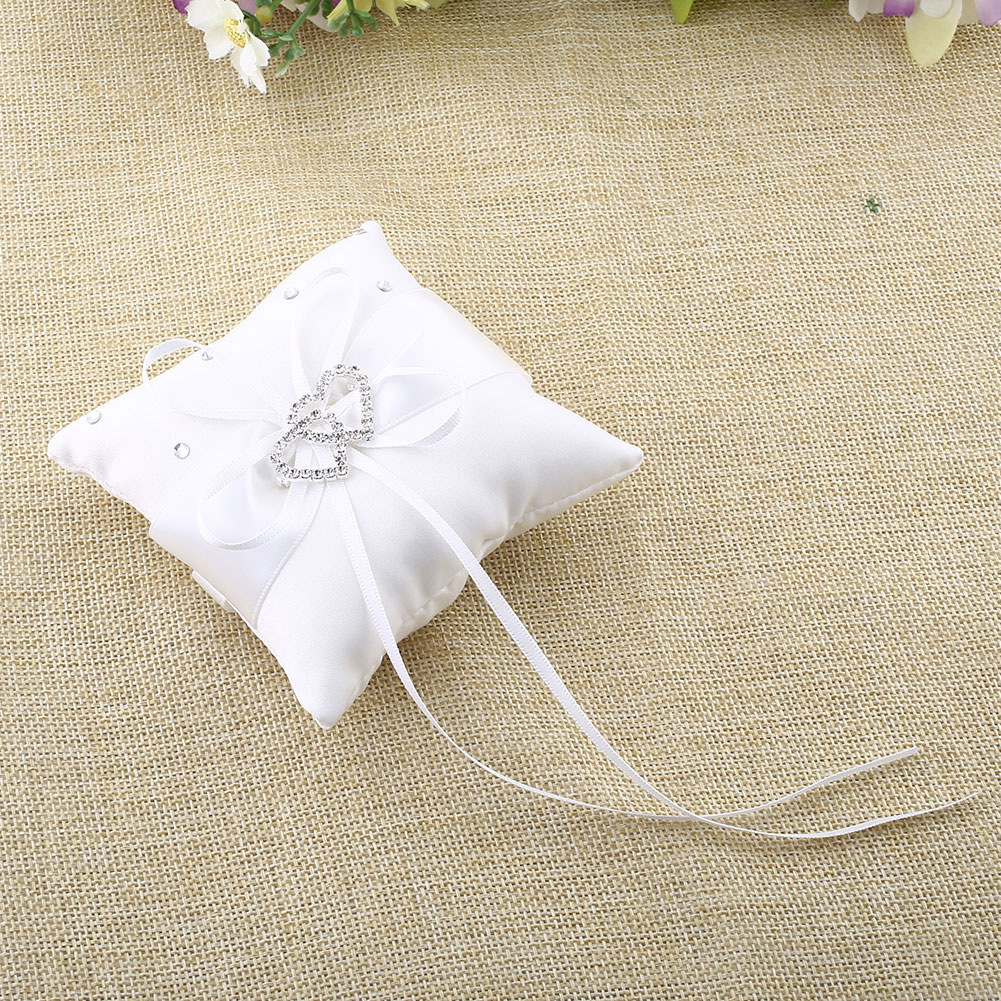 双心水钻戒枕-婚庆 颜色->象牙白