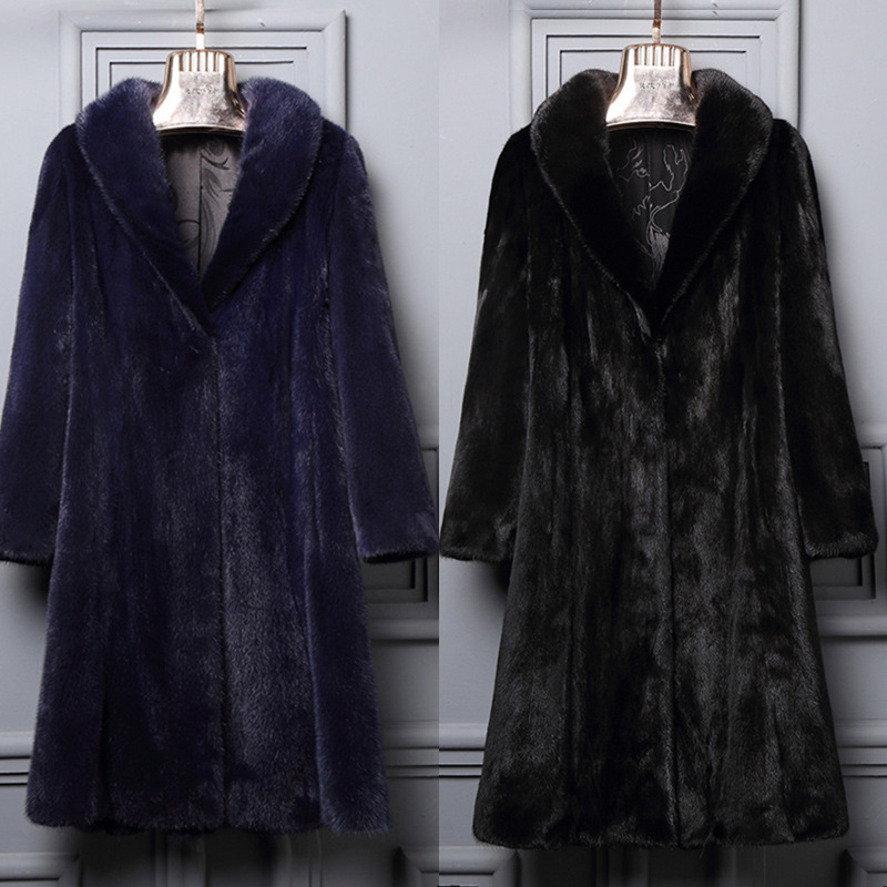New Velvet Mink Fur Coat Women's Mink Long Mink Fur Imitation Fur Coat Haining Slim-Fit Slim and Warm