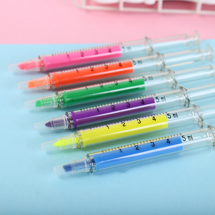 10g Weight Plastic Material Pink, Purple, Green, Blue, Yellow Color Creative Stationery Color Highlighter Funny Cute Needle Syringe Color Pen 2