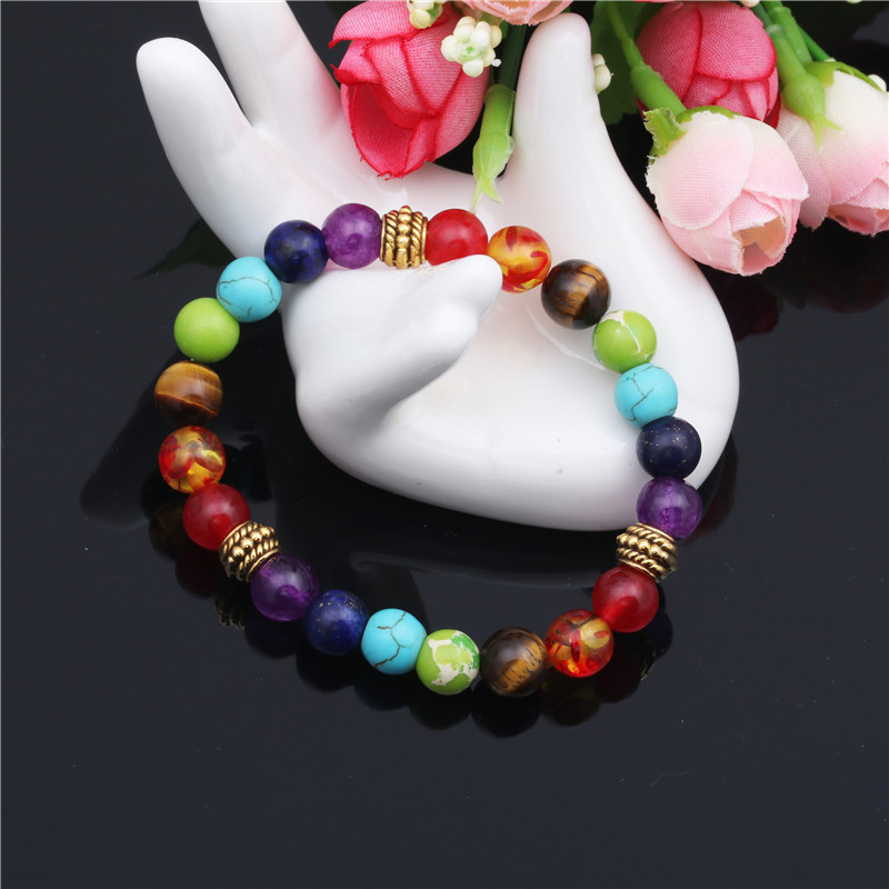 Natural Stone Colorful Chakra Energy Yoga Bracelet Colorful Agate Tiger Eye 8mm Bracelet Bracelet