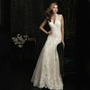 Lace deep V collar Princess Bride tail fishtail dress wedding dress
