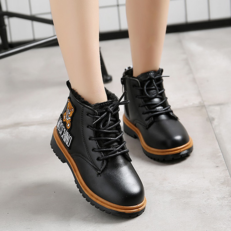 加绒儿童马丁靴2018冬季新款童鞋韩版长毛男童皮鞋女童雪地靴保暖