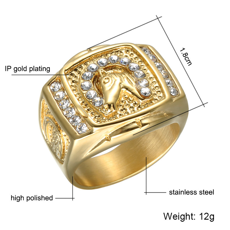 Wholesale Jewelry Fashion Diamond Horse Head Stainless Steel Ring Nihaojewelry display picture 1