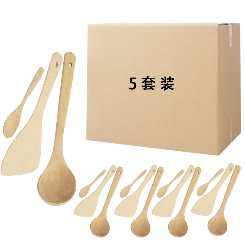 木質餐具3件套量販裝 日式創意毛榉木無漆勺子鏟子 木制廚房用具