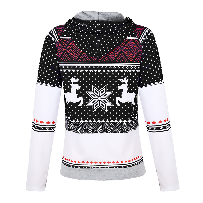 hot style Christmas style zipper print pocket hooded finger sweater NSKX5773