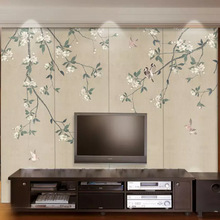 新中式5d花开富贵手绘3d工笔花鸟电视沙发8d卧室背景墙墙纸壁画