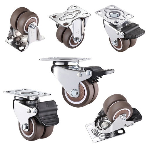 1.5-inch rubber double-row caster directional wheel load-bearing silent double-wheel load-bearing TPR flat bottom caster abdominal muscle caster