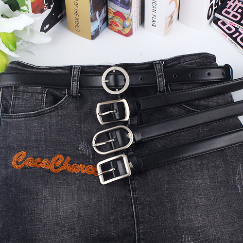 Korean style simple and versatile round buckle women's belt personalized trouser belt women's pin buckle belt factory direct supply wholesale