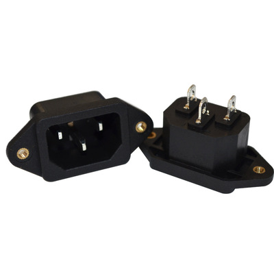 AC母座三插帶金屬固定螺絲孔實心針全銅阻燃插座