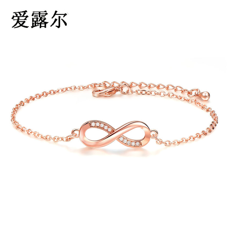 Korean Style Korean Simple Women's Bracelet Lucky Infinite Number 8-Character Bracelet Inlaid with Zircon Fashion Jewelry Wholesale Korean Style Korean Simple Women's Bracelet Lucky Infinite Number 8-Character Bracelet Inlaid with Zircon Fashion Jewelry Wholesale
