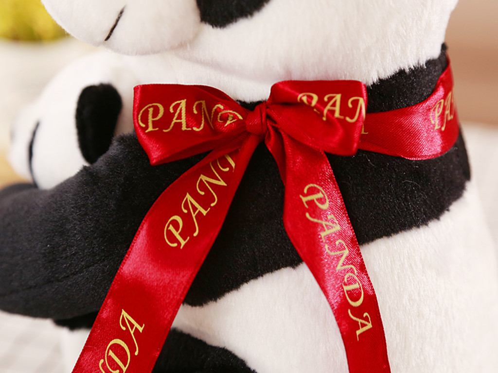 毛绒玩具熊猫公仔,熊猫抱抱熊,丝带亲子熊猫