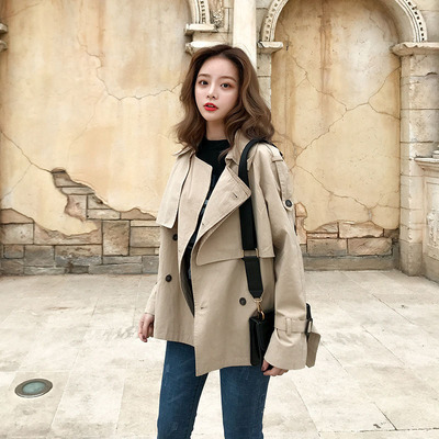 秋裝女2021新款chic休閑韓版小個子卡其色lulu風衣短款百搭短外套