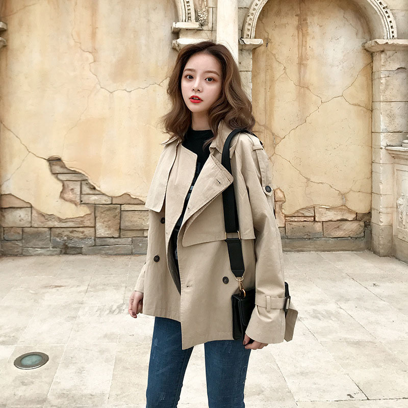 秋裝女2021新款chic休閑韓版小個子卡其色lulu風衣短款百搭短外套