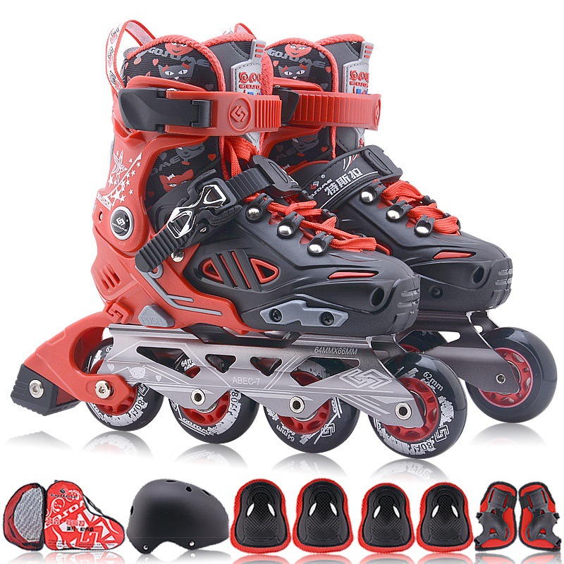 Tesla Roller Skates Children's Full Set Children's Model Unisex Roller Skates Adjustable High-Elastic Pu Wheels Non-Slip