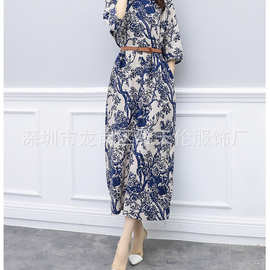 ebay Wish 速卖通女装时尚民族风中长款连衣裙复古棉麻宽松大码裙