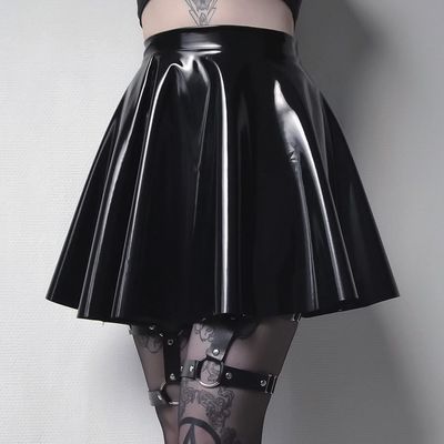 Women girls jazz dance PU leather shiny dark black pleated skirt night club gogo dancers pole dance performance mini skirts