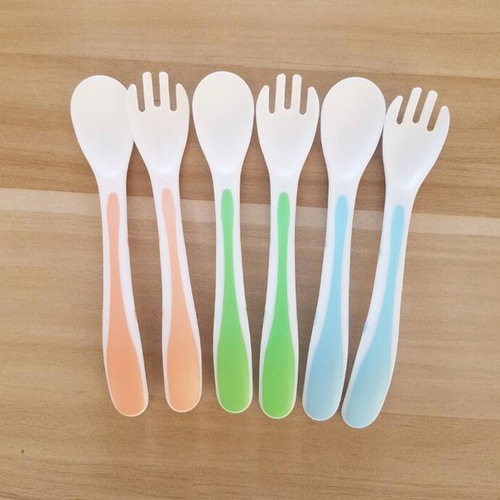 Foreign trade hot selling baby two-color fork and spoon tableware set children learn to eat baby practice spoon and fork