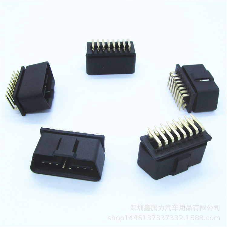 90°镀金公头16pin OBDII 90度插头 OBD2 90度连接器