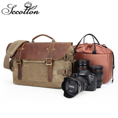 歐美復古防水蠟染帆布包 單肩數碼攝影包斜跨佳能數碼相機單反包